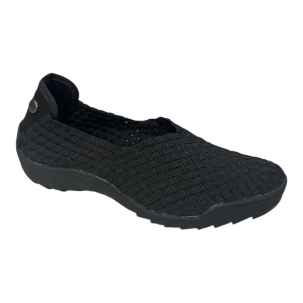 Bernie Mev Rigged Fly Black Woven Elastic Slip On Shoes  Womens NWB